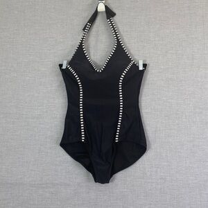 Catalina One Piece Bathing Suit Womens XL 16-18 Halter Tie Neck V-Neck Foam Cups